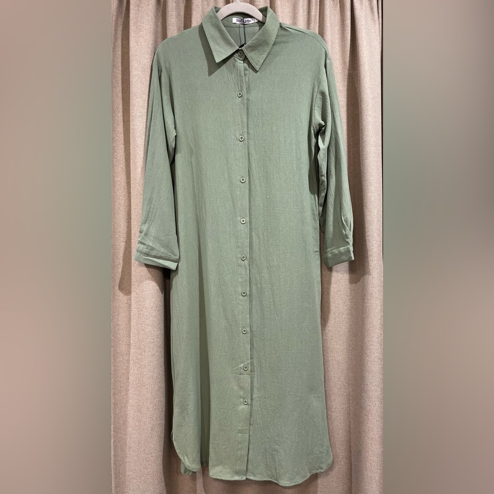 NWT Green Long Sleeve Shirt Dress